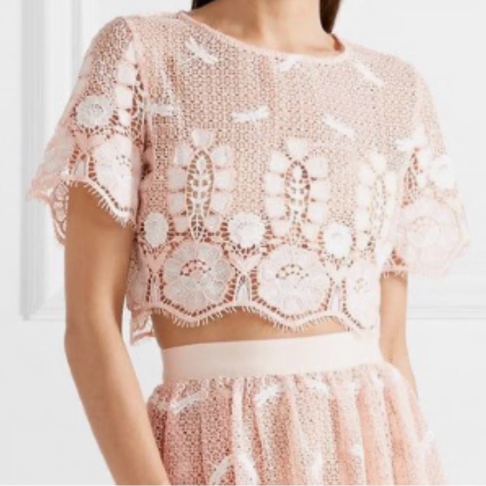 MIGUELINA Lula cropped embroidered crocheted cotton top Sz M